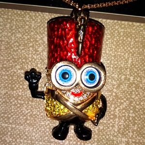 Colorful Yellow and White Crystal and Enamel Minion Toy Soldier Pendant Necklace